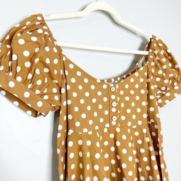 Caroline Constas Dina Mini Dress Polka Dot Short Sleeve Button Front Sand Large - Picture 5 of 11